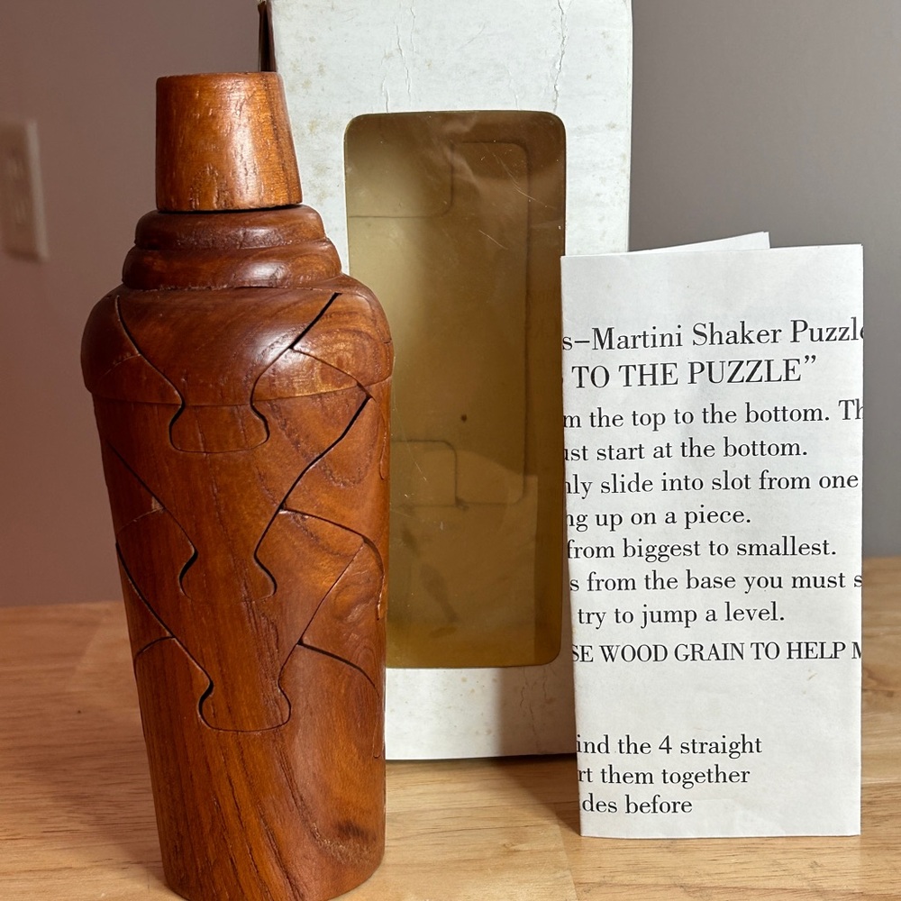 Classic Jigsaw 3D Martini Shaker Wooden Puzzle Brain Teaser Handcrafted by CHH